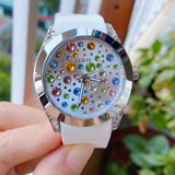 Guess Wanderlust Crystals Silver Dial White Rubber Strap Watch For Women - W1059L3 Buy Now By Guess
