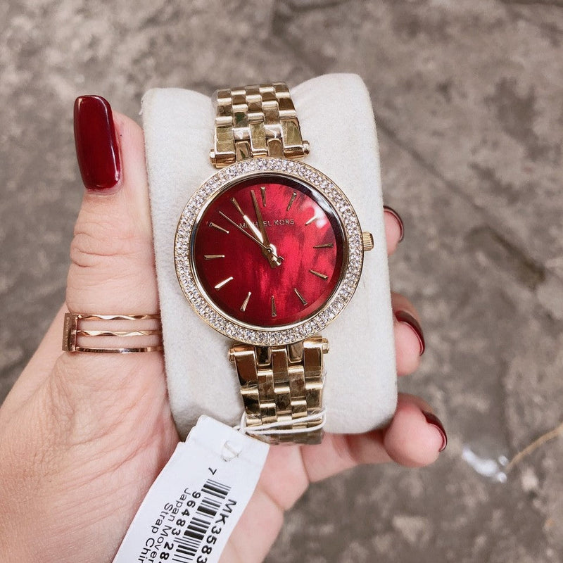 Michael Kors Darci Quartz Mother of Pearl Red Dial Gold Steel Strap Watch For Women - MK3583 Buy Now By Michael Kors