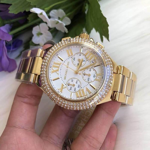 Shop Michael Kors Camille Silver Diamonds Dial Gold Steel Strap Watch for Women - MK5756 in USA