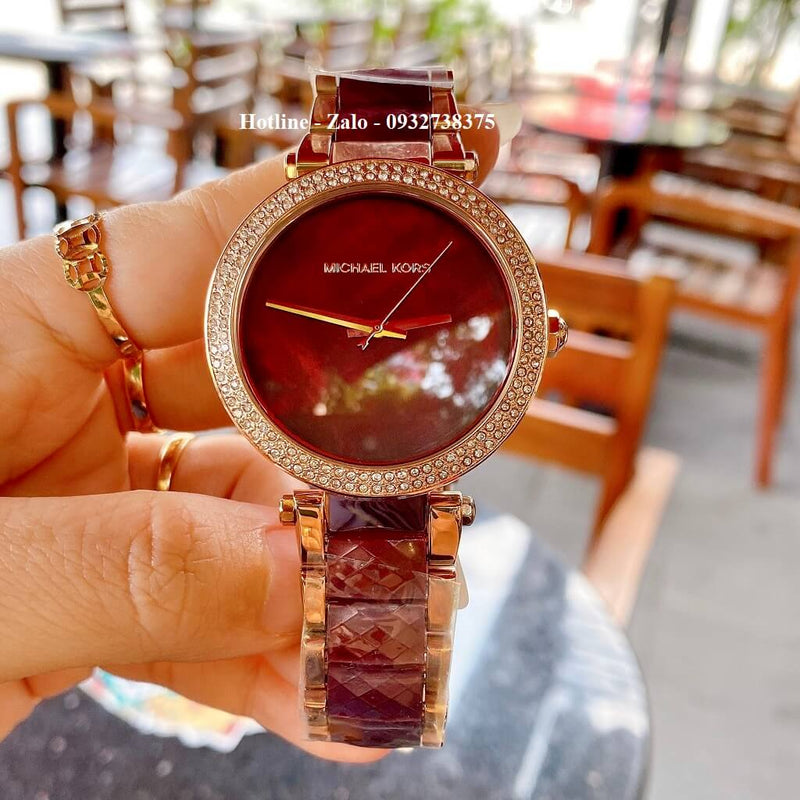 Michael Kors Parker Maroon Dial Two Tone Steel Strap Watch for Women - MK6412 Buy Now By Michael Kors