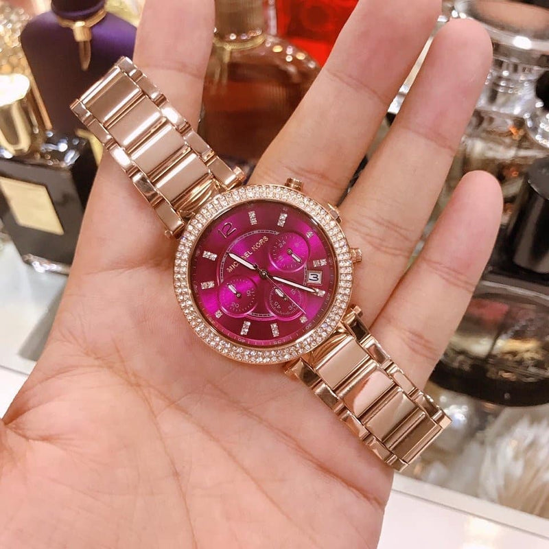 Michael Kors Parker Chronograph Purple Dial Rose Gold Steel Strap Watch For Women - MK6417 Buy Now By Michael Kors