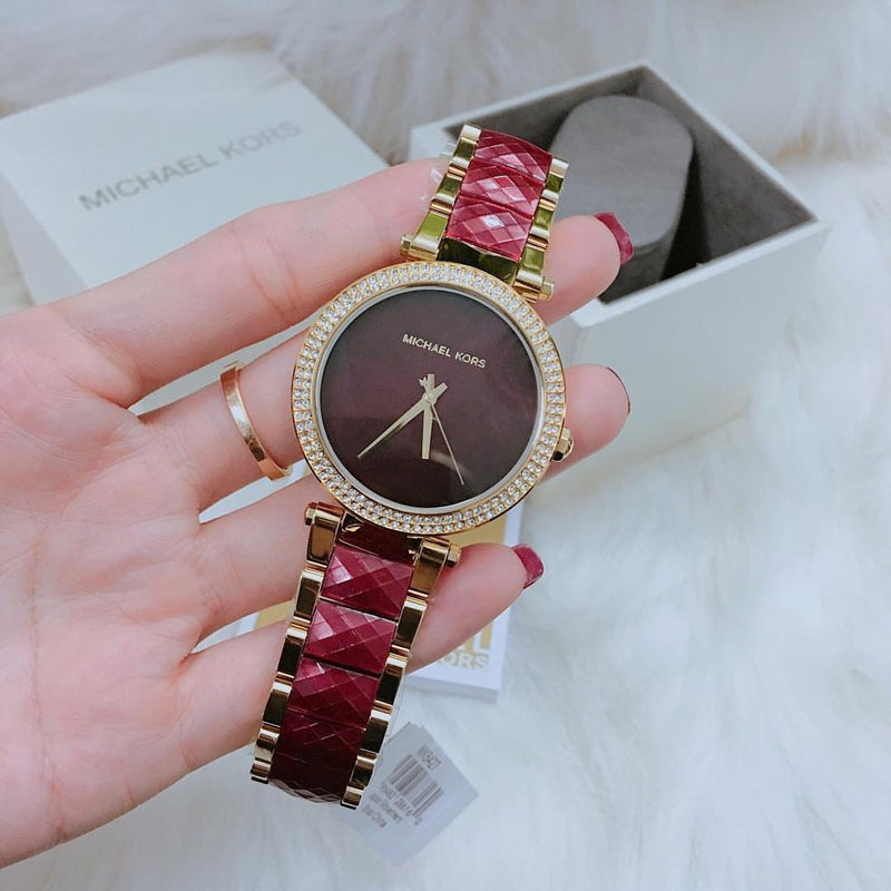 Michael Kors Parker Mother of Pearl Red Dial Two Tone Steel Strap Watch for Women - MK6427 Buy Now By Michael Kors