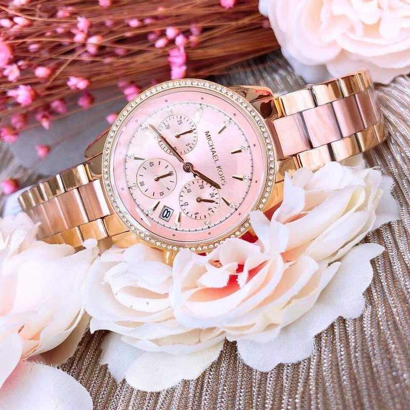 Michael Kors Ritz Chronograph Rose Dial Two Tone Steel Strap Watch for Women - MK6475 Buy Now By Michael Kors