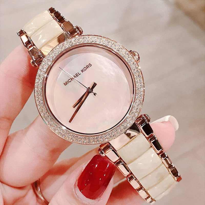 Michael Kors Parker Mother of Pearl Pink Dial Two Tone Steel Strap Watch for Women - MK6492 Buy Now By Michael Kors