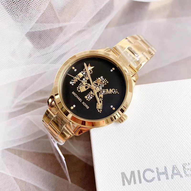 Michael Kors Runway Quartz Black Dial Gold Steel Strap Watch For Women - MK6682 Buy Now By Michael Kors
