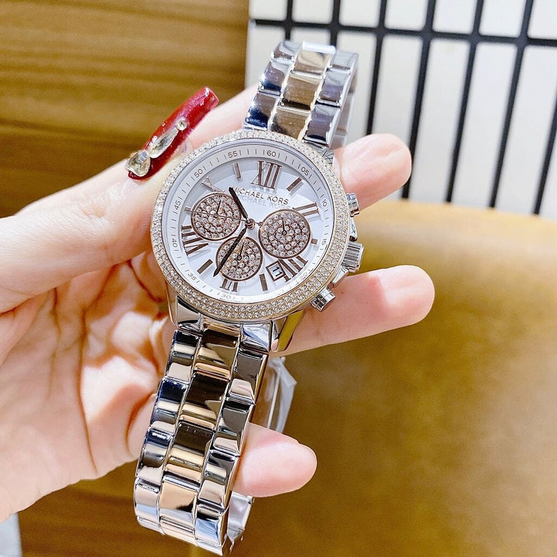 Michael Kors Bryn Pavé White Dial Two Tone Steel Strap Watch For Women - MK7201 Buy Now By Michael Kors