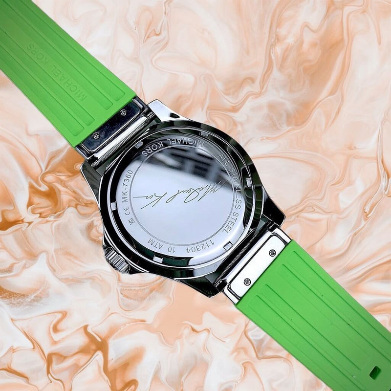 Michael Kors Everest Three Hand Crystals Silver Dial Green Silicone Strap Watch For Women - MK7360 Buy Now By Michael Kors