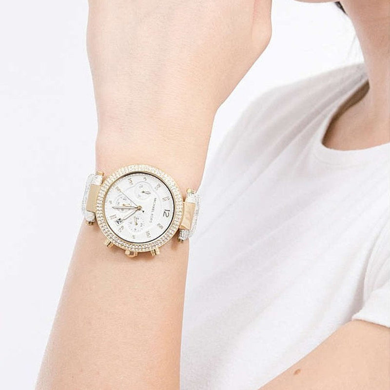 Michael Kors Parker Chronograph White Dial White Leather Strap Watch For Women - MK6916 Buy Now By Michael Kors