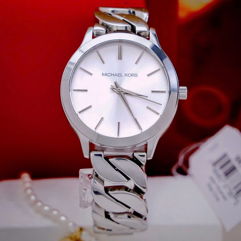 Michael Kors Runway Three-Hand Silver Dial Silver Steel Strap Watch for Women - MK7474 Buy Now By Michael Kors