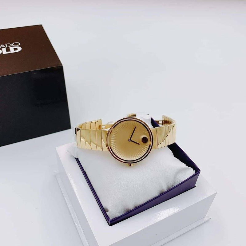 Shop Movado Edge Gold Dial Gold Steel Strap Watch for Women - 3680014 in USA