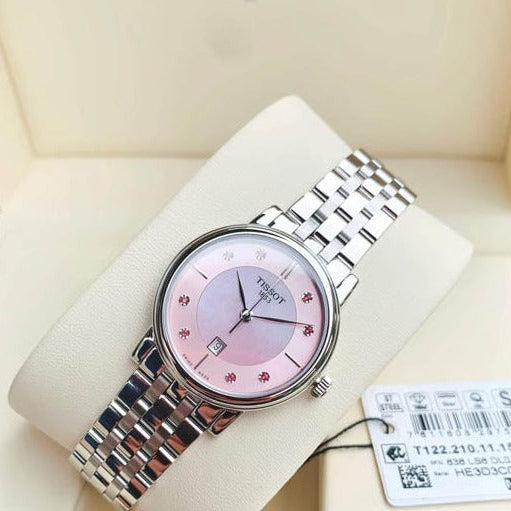 Tissot Carson Premium Lady Mother of Pearl Pink Dial Silver Steel Strap Watch For Women - T122.210.11.159.00 Buy Now By Tissot