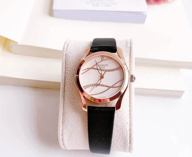 Tissot T Wave Diamond Mother of Pearl Dial Black Leather Strap Watch For Women - T112.210.36.111.00 Buy Now By Tissot