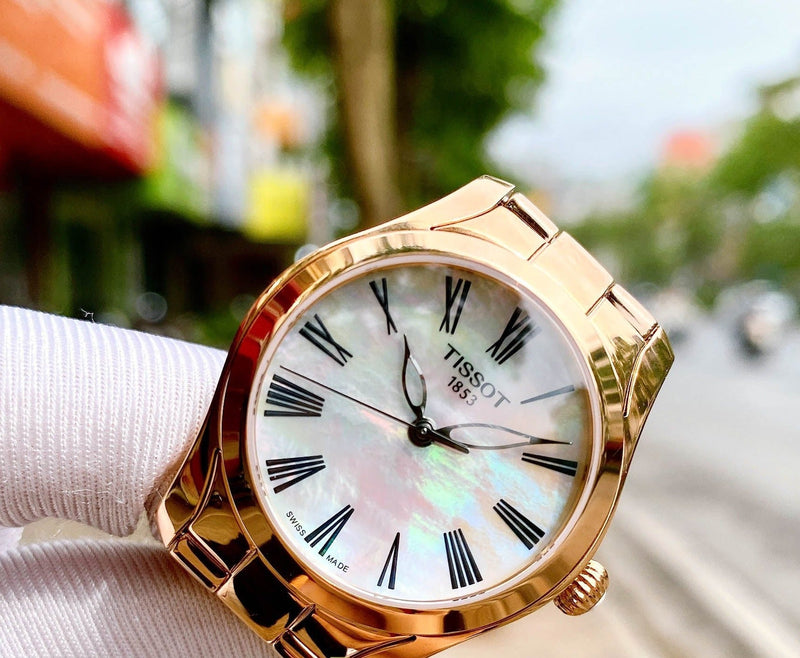 Tissot T Wave Mother of Pearl Dial Rose Gold Steel Strap Watch For Women - T112.210.33.113.00 Buy Now By Tissot