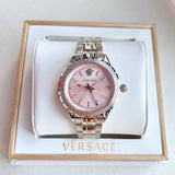 Versace Hellenyium Pink Dial Silver Steel Strap Watch for Women - V12010015 Buy Now By Versace