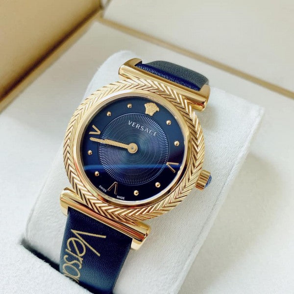 Versace Greca Blue Dial Blue Leather Strap Watch for Women - VERE00218 Buy Now By Versace