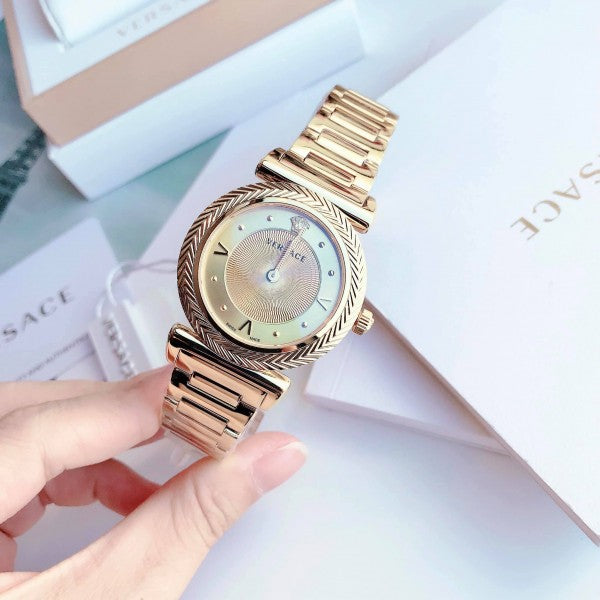 Versace V-Motif Gold Dial Gold Steel Strap Watch for Women - VERE00618 Buy Now By Versace