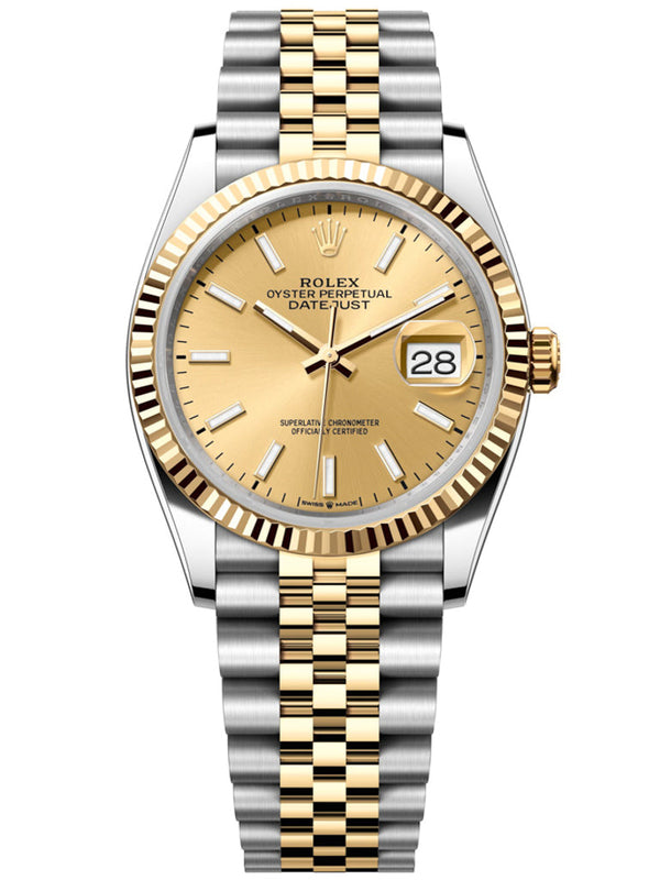 Shop Rolex Datejust 36mm Champagne Dial Two Tone Steel Strap Watch for Men - M126233-0015 in USA