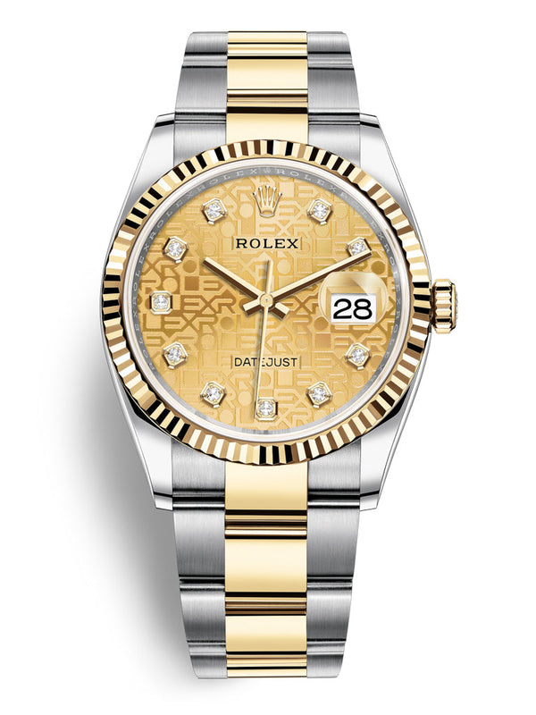 Shop Rolex Datejust 36 Diamonds Yellow Gold Dial Two Tone Oyster Steel Strap Watch for Men - M126233-0034 in USA