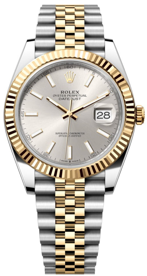 Shop Rolex Datejust 41 Silver Dial Two Tone Oystersteel & Yellow Gold Jubilee Bracelet Watch for Men - M126333-0002 in USA