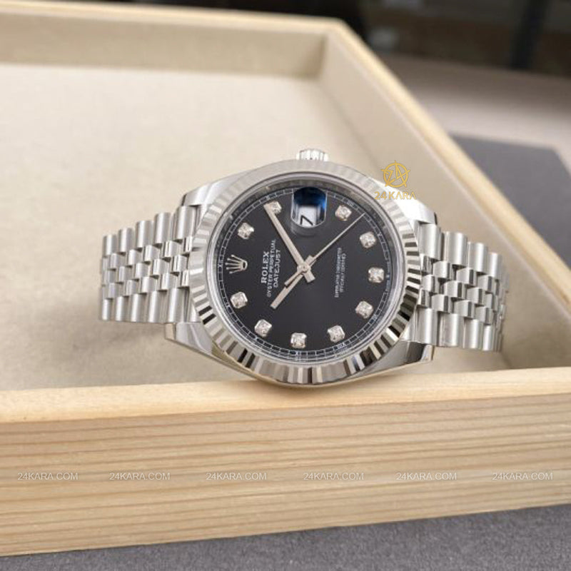 Shop Rolex Datejust 41 Oyster Diamonds Black Dial Oystersteel & White Gold Strap Watch for Men - M126334-0012 in USA