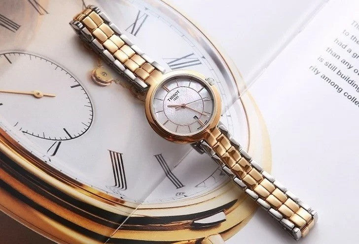 Tissot Flamingo Mother of Pearl White Dial Two Tone Steel Strap Watch For Women - T094.210.22.111.01 Buy Now By Tissot