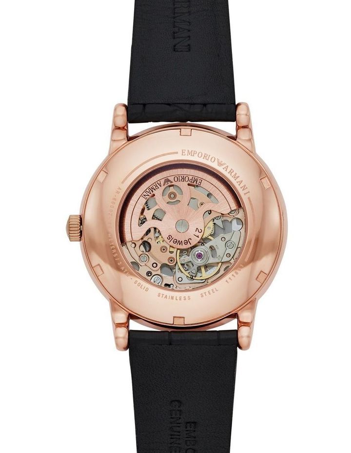 Emporio Armani Meccanico Skeleton Silver Dial Black Leather Strap Watch For Men - AR60031 Buy Now By Emporio Armani