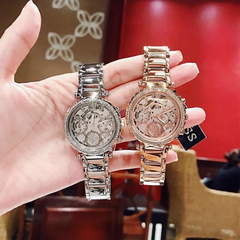 Guess Solstice Diamonds Rose Gold Dial Rose Gold Steel Strap Watch for Women - GW0403L3 Buy Now By Guess