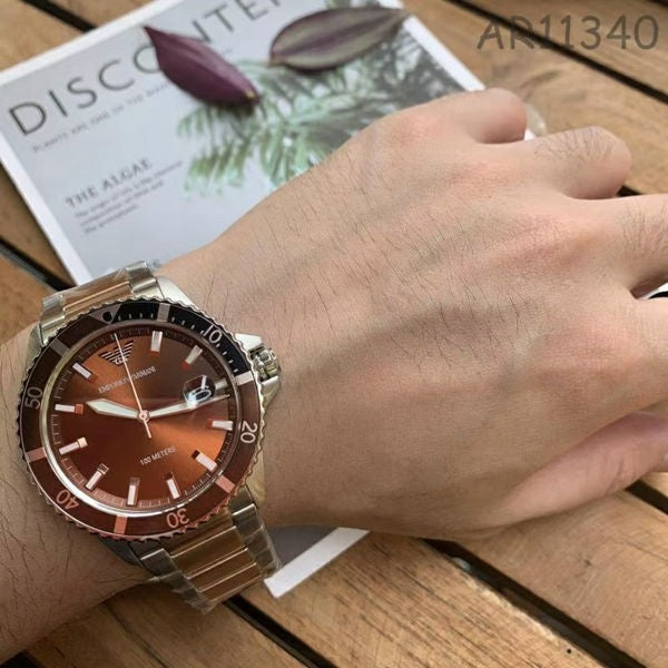 Emporio Armani Diver Quartz Brown Dial Two Tone Steel Strap Watch For Men - AR11340 Buy Now By Emporio Armani