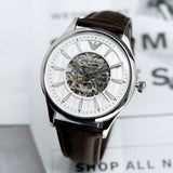 Emporio Armani Meccanico White Dial Brown Leather Strap Watch For Men - AR1946 Buy Now By Emporio Armani
