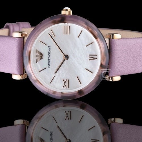 Emporio Armani Gianni Mother of Pearl Dial Purple Leather Strap Watch For Women - AR11003 Buy Now By Emporio Armani