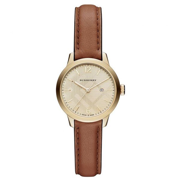 Shop Burberry The Classic Champagne Gold Dial Brown Leather Strap Watch for Women - BU10101 in USA