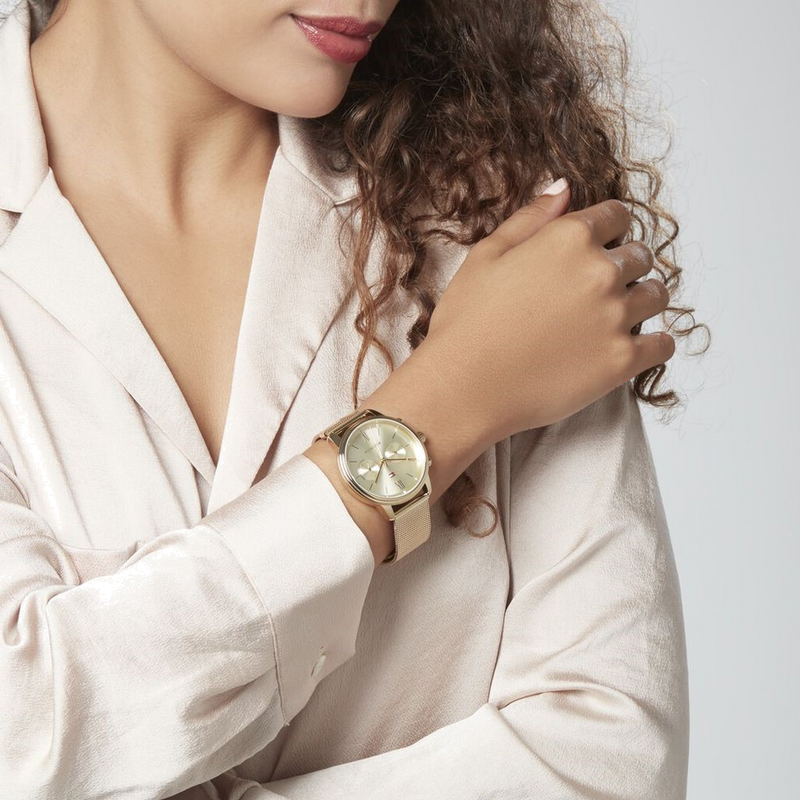 Tommy Hilfiger Blake Quartz Gold Dial Gold Mesh Bracelet Watch for Women - 1782302