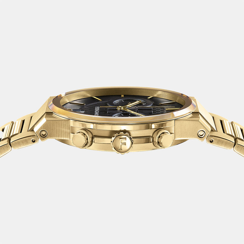 Shop Salvatore Ferragamo Sapphire Chrono Black Dial Gold Steel Strap Watch for Men - SFME01323 in USA