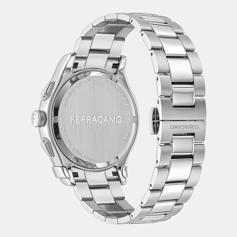 Shop Salvatore Ferragamo Sapphire Chrono Blue Dial Silver Steel Strap Watch for Men - SFME01123 in USA