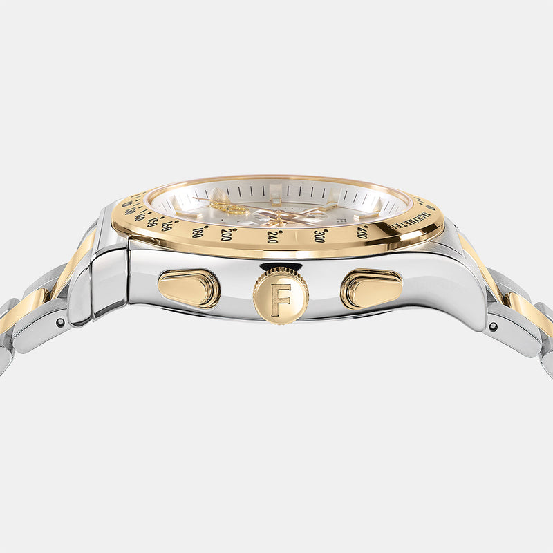 Shop Salvatore Ferragamo 1927 Chrono Silver Dial Two Tone Steel Strap Watch for Men - SFKZ00523 in USA