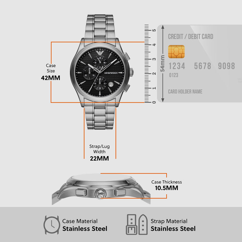 Emporio Armani Paolo Chronograph Black Dial Silver Steel Strap Watch For Men - AR11602 Buy Now By Emporio Armani