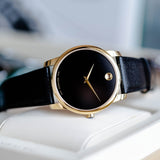 Movado Museum Black Dial Black Leather Strap Watch For Men - 0607014 Buy Now By Movado