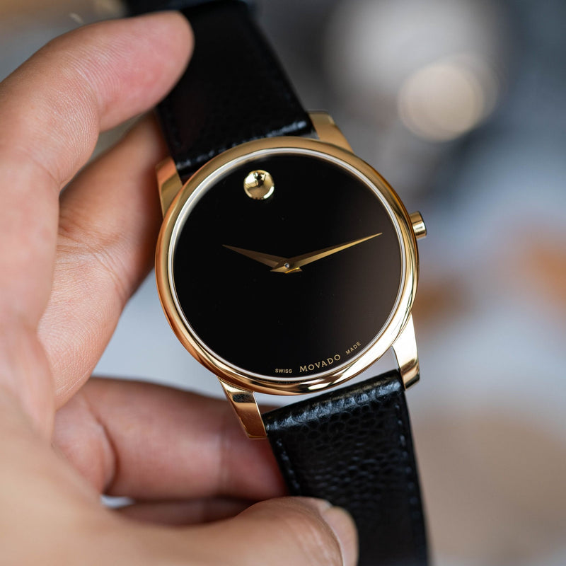 Movado Museum Black Dial Black Leather Strap Watch For Men - 0607014 Buy Now By Movado