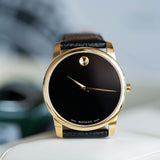 Movado Museum Black Dial Black Leather Strap Watch For Men - 0607014 Buy Now By Movado