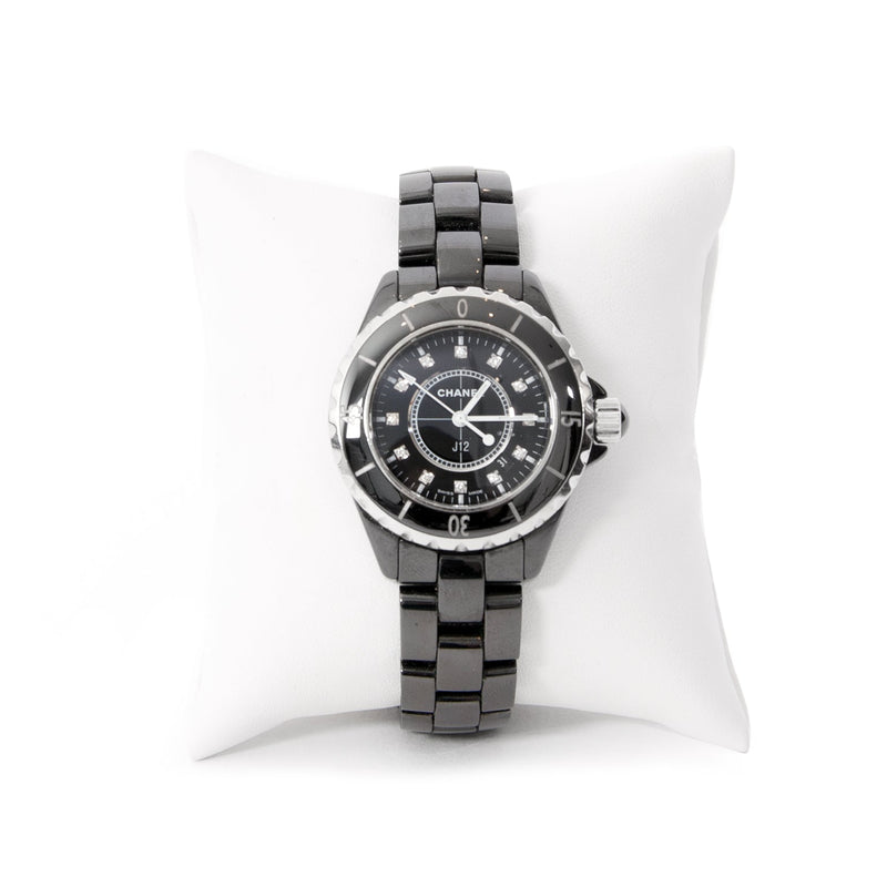 Chanel J12 Quartz Diamonds Black Dial Black Steel Strap Watch for Women - J12 H1625