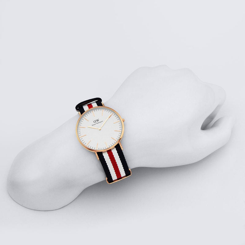 Shop Daniel Wellington Classic Canterbury White Dial Two Tone Nylon Strap Watch For Men - DW00100002 in USA