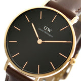 Daniel Wellington Classic Petite Bristol Black Dial Brown Leather Strap Watch For Women - DW00100165