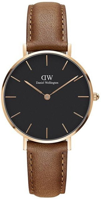 Daniel Wellington Classic Petite Durham Black Dial Brown Leather Strap Watch For Women - DW00100166