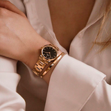 Daniel Wellington Iconic Link Black Dial Rose Gold Steel Strap Watch for Women - DW00100210