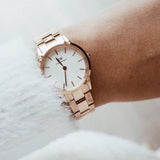 Daniel Wellington Iconic Link White Dial Rose Gold Steel Strap Watch for Women - DW00100213