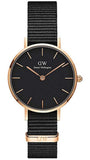 Daniel Wellington Petite Cornwall Black Dial Black Nylon Strap Watch for Women - DW00100247