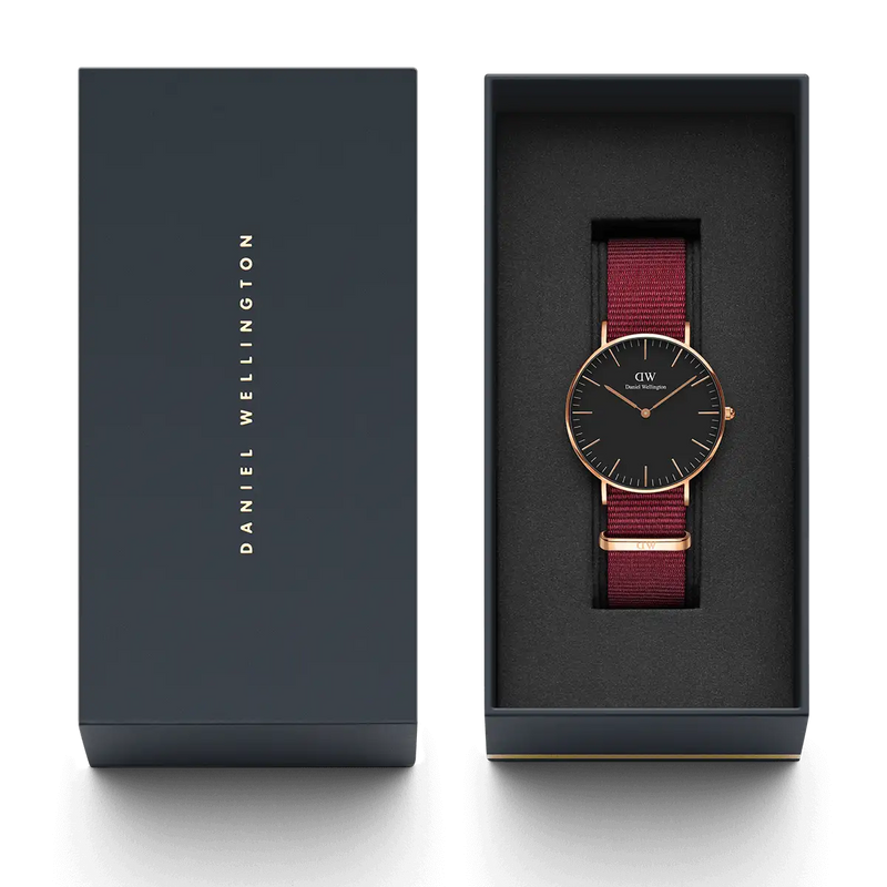 Daniel Wellington Classic Roselyn Black Dial Maroon Nylon Strap Watch For Women - DW00100273 Buy Now By Daniel Wellington