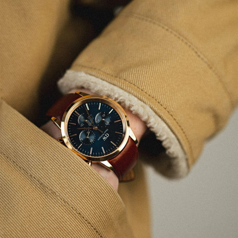 Daniel Wellington Iconic Chronograph Blue Dial Brown Leather Strap Watch For Men - DW00100639 Buy Now By Daniel Wellington