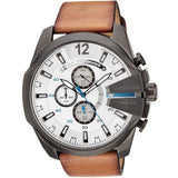 Shop Diesel Mega Chief White Dial Brown Leather Strap Watch For Men - DZ4280 in USA