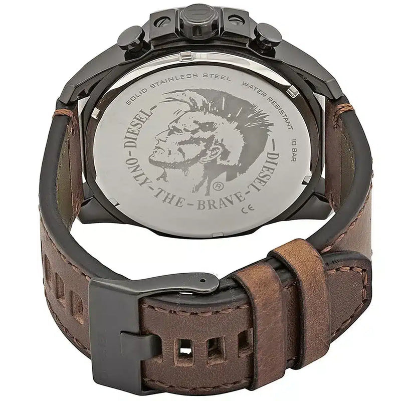 Diesel Mega Chief Chronograph Grey Dial Brown Leather Strap Watch For Men - DZ4463 Buy Now By Diesel